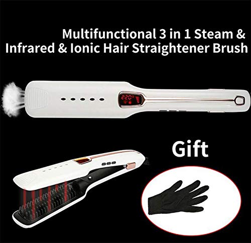 Electric Hair Straightener Brush  2-In-1 Ionic Straightening Brush Vapor Straightener Iron With Anti-Scald Feature  Auto Temperature Lock And Auto-Off Function  White 
