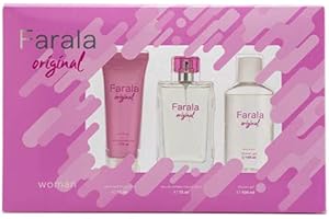 FARALA - Original, Perfume 75ml + Crema de Cuerpo 75ml + Gel de Baño 100ml, Estuche Regalo de Mujer, Pack Farala Original 3 Piezas, Femenina, Floral y Fresca, de Larga Duración, Elegante y Juvenil