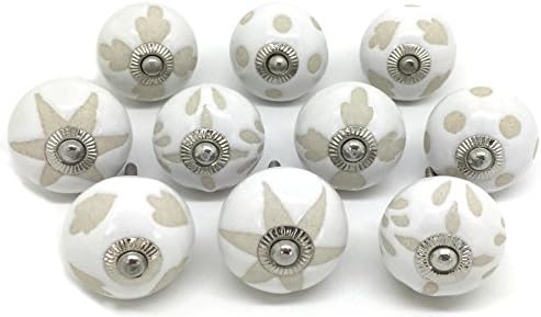 Set of 10 White and Cream Ceramic Door Knobs by These Please FP70