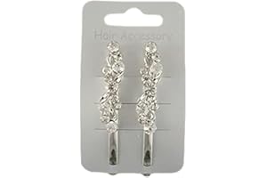 GLITZ4GIRLZ 9139 2 x 6cm Silver Crystal Hair Slides Grips Wedding Party Prom