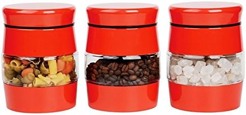 AQS Round 3pcs Glass Storage Jar Set Multiples Storage Essential Canister Jar Kitchen 11cm x 16.5cm (D*H) Approx(with Lid) (Red)