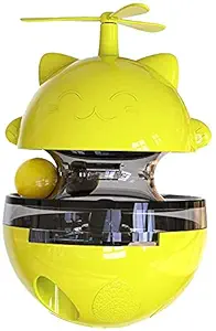 Royale Cat 4 in 1 Interactive Cat and Dog Tumbler Toy Food Dispenser Cat IQ Training Turntable Toy for Cat and Puppies Sports (Yellow)