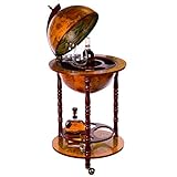 Bartisch, Hausbar, Barwagen Edler Barwagen 36001, mit massiven Eukalyptusholz Säulen, geöffnet 103 cm hoch und 47 cm breit, antike Weltkugel Globusbar, Bartisch, Hausbar, Barwagen, Weltkugel, Cocktailbar, Dekobar, Tischbar