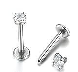 Hosaire 2PCS x 8mm Stainless Steel Inlaid Piercing Cubic Zirconia Lip Rings