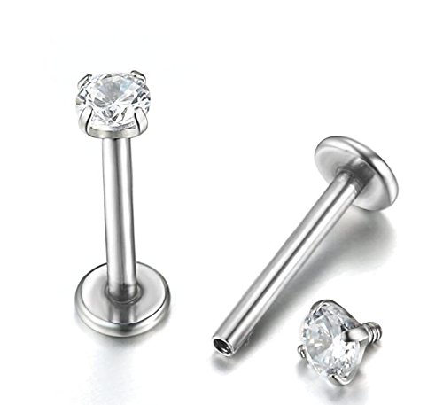 Hosaire 2PCS x 8mm Stainless Steel Inlaid Piercing Cubic Zirconia Lip Rings