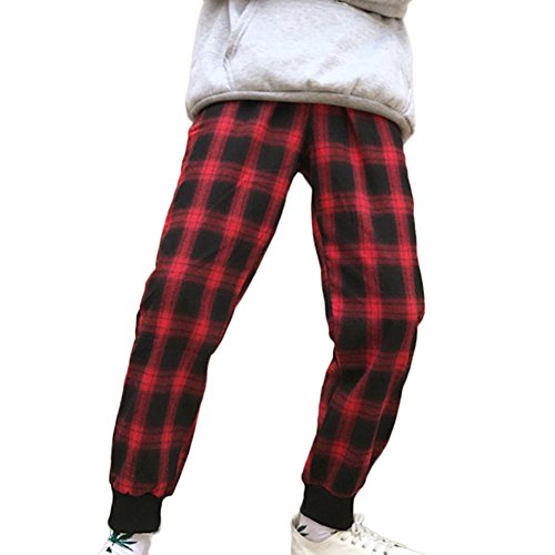 Yying Harem Sweatpants For Men Vintage Plaid Spliced Color