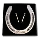 hufeisen geschenk taufe  Hufeisen mit Wunschgravur aus schwerem Eisen, original Pferdehufeisen graviert, silber lackiert, personalisiert