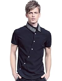 FANZHUAN Camisa Manga Corta Hombre Cuadros Negra Camisa De Vestir Hombre Slim Fit