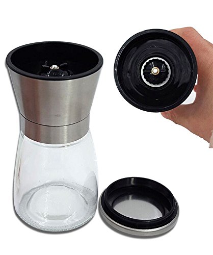 DIKETE® Salz und Pfeffermühlen Set, 2 teiliges Gewürzmühle aus Edelstahl und Glasgehäuse – Keramikmahlwerk für Gewürze, Salz ,Chilli ,Manuelle Kräutermühle Salzmühle - 3