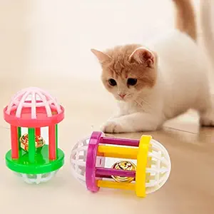 RvPaws 2 PCS Pet Toy Ball Hollow Cat Chasing Ball Toy Bell Ball Kitten Ball for Birds Pet Toy Balls with Bell Inside Noisy Bird Toy Balls