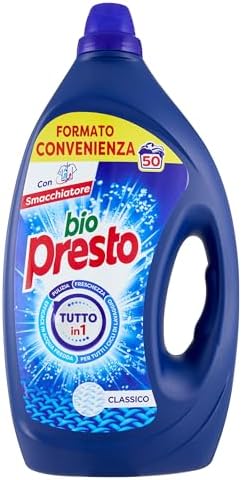 Bio Presto Liquido Classico Detersivo Lavatrice Liquido, Nuova formula con Smacchiatore, confezione da 50 lavaggi