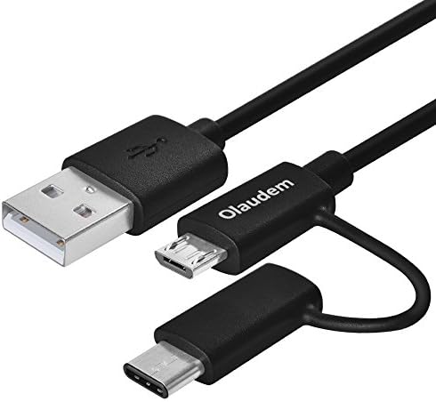 Olaudem 2 in 1 Type-C Cable USB-A 2.0 to Micro USB with USB-C Adater Charging and Data Sync USB C Cable (3.3ft) for Micro USB Andrid Phones and Type C Devices,the new MacBook, ChromeBook Pixel, Nexus 5X, Nexus 6P, Nokia N1 Tablet, OnePlus 2,OnePlus 3 and More USB Type-C Devices,Black