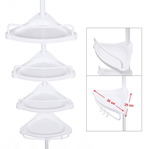 Songmics Teleskop Duschregal Badregal Duschecke Höhenverstellbar 85-305 cm mit 3 Haken 4 Ablage weiß BCB001A - 7