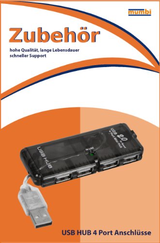 mumbi USB HUB – USB 2.0 – 4 Port Anschlüsse – Bus powered – ohne Netzteil – Plug & Play – Windows 2000 XP Vista 7 Mac Os transparent schwarz - 2