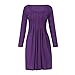 Price comparison product image Frimuoy Large Size Women's Long Sleeve Solid Color Flowy Round Neck Waist Ruched Swing Midi Dress Purple M