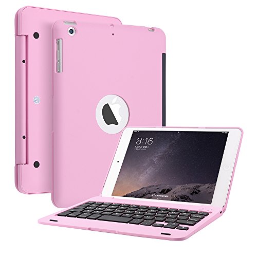KVAGO iPad Mini 1 2 3 Tastatur mit Hülle Bluetooth Wireless Englisch QWERTY Tastatur für iPad Mini 1 2 3---Pink