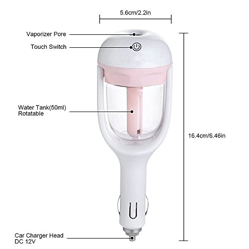 FANGXIN Mini USB Auto Ultraschall Luftbefeuchter Dampf Luftreiniger 50ml 180° drehbar Lila/Blau/Grün/Pink (Pink) - 4