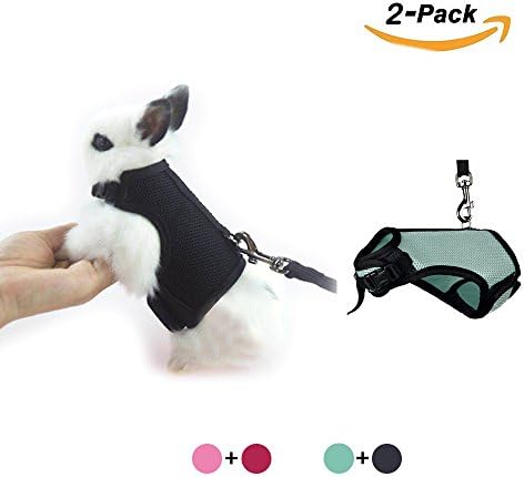 2 pcs Pet Rabbit Harness with Elastic Leash, Soft Small Animal Walking Harness Adjustable Velcro Breathable Mesh for Bunny Guinea Pig Ferret and Cat