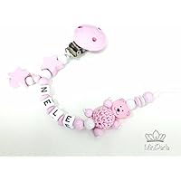 Schnullerkette mit Namen - Bär mit Häkelperle - Mädchen - Stern- C019