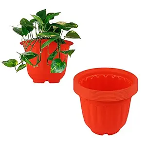 Meded Garden Essential Plastic Jasmine Planter/Pots Set (Diameter 12-inch, Pack of 8) (Orange)