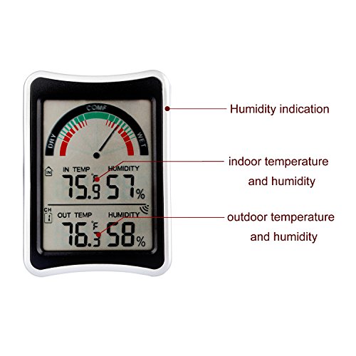 Guaiboshi Funk Wetterstation Thermometer Hygrometer mit Innen/Außen 3-Kanal Außensensor LCD-Display Innen- / Außentemperatur und Luftfeuchtigkeit - 3