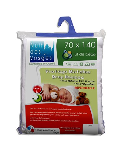 Nuit des Vosges 2035469 Céline Wasserundurchlässiger Matratzenschoner für Babybetten Baumwolle Weiss 140 x 70 cm