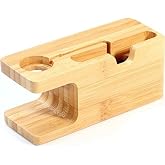 Bamboo Desktop Dock Charging Stand Bamboo Pattern For Microcase Apple Watch And iPhone