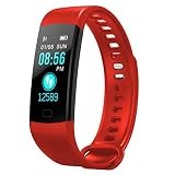 WShijie Smart Armband Herzfrequenz Blutdruck Schrittzähler EKG-Test Wasserdichte Nachricht Push Anruf Erinnerung Übung Fitness-Tracker,Red