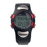 leorx Pulsuhr Kalorienzähler Digitale Armbanduhr mit Schrittzähler Stoppuhr Wasserdicht (rot)