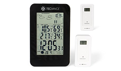 Tecvance NT-1898 Digitale Funkwetterstation mit Hintergrundbeleuchtung inkl. 2x Außensensor und Batterie, schwarz