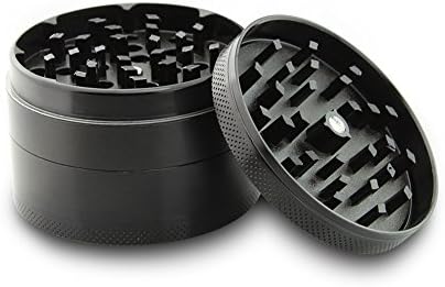 DCOU Alloy Pollen Grinder/Spice Grinder/Herb Grinder/Grinder Grinder Sifter with Magnetic Top the Grinder for Herbs and Spices 4 Pieces 2.42'' (Black)