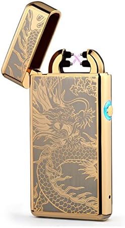 Aokvic Arc Lighter Rechargeable USB Electronic Lighters Dual Arc Beam Cigarette Lighter Cigar Lighter No Gas Flameless Windproof (Gold Dragon)