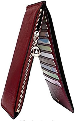 VANCOO Women's Genuine Leather Multi Card Organizer Wallet with Zipper Pocket,Litchi lines(high grade package) (Red)