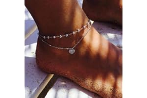 Jovono Multicouche Perles Cristal Cheville Argent Cheville Bracelets De Mode Plage Pied Bijoux Pour Femmes Et Filles (Coeur 2)