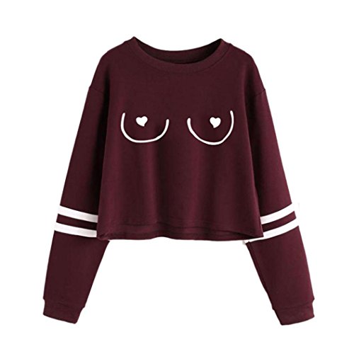 Preisvergleich Produktbild Damen Pullover, FEITONG Rundhals Langarm Herz Druck Beiläufiges Sweatshirt Tops (S, Rot)