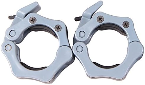 MITE Quick Release Pair of Locking 2" Olympic Size Barbell Clamp Collar for Pro Crossfit Training by Clout Fitness (Grey)