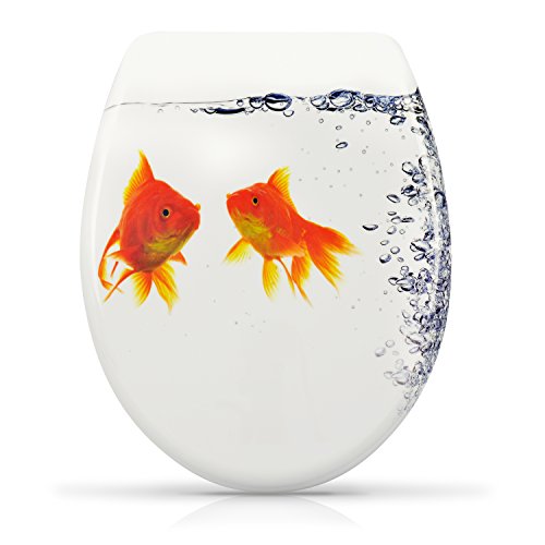VENKON - Premium WC Sitz mit Absenkautomatik - Modell "Goldfisch" - Toilettendeckel aus Duroplast (antibakteriell) inkl. Montagesatz (rostfreie Scharniere)