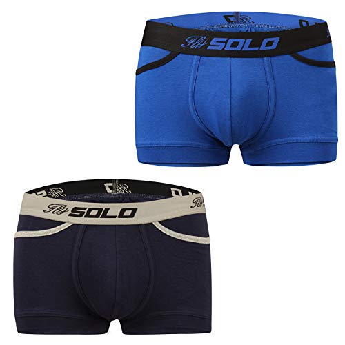 SOLO Mens Neo-Tech Fabric Ultra Soft Comfy Breathable Cotton Stretch Boxer Short Trunk with Contrast Pocket - Pack of 2