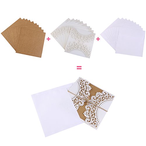 UEETEK 10Pcs hohlen dekorative Hochzeitseinladung Grusskarte mit Spitze Umschlag für Hochzeit Geburtstag Verlobung Party - 7