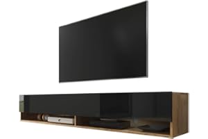 Selsey Wander - Mueble TV Suspendido/Mesa TV/Mueble para Salón (180 cm, sin LED, Roble Dorado/Negro Brillante)