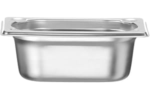 HENDI Recipiente GN 1/9,contenedor GN,esquinas reforzadas,resistente a Temperaturas de -40° a 300°C,apto para hornos,congeladores,calientaplatos,baño María,0.6L,176x108x(H) 65mm,acero inoxidable