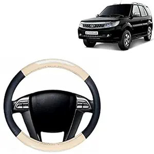 RD Universal Car Racing Steering Wheel Cover Compatible for Compatible for Tata Safari Storme (Beige, Black, Leatherite)