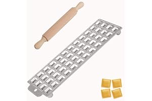 Verbania Shop Stampo RAVIOLATORE Quadro 48 POSTI Ravioli 1,6 x 1,6 cm in Alluminio con Rullo in Legno