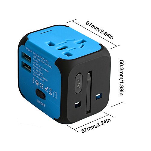 Milool universellen Reise-Adapter mit Doppel USB-Ports aus 150 Ländern weltweit US UK EU AU Universal fusionierten Sicherheit AC-in einem Ladegerät(Blau) - 6
