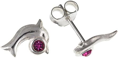 DOLPHIN Stud Earrings/Pair of Ear Studs with Sparkly ASSORTED COLOURS Crystal - 925 Sterling Silver - Girls/Childs/Childrens Earrings for Children