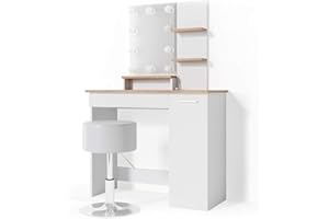 Vicco tavolo da toeletta Julia, Bianco/Sonoma/Sonoma, 90 cm con illuminazione LED e sgabello