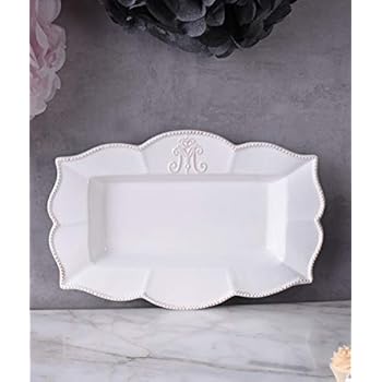 Vintage Porzellan Servierteller Shabby Chic Weiss mit Monogramm PALAZZO