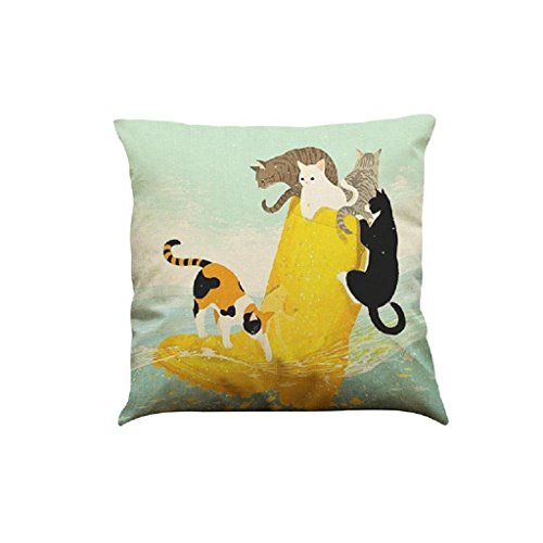 Kissenbezüge Longra Vintage Katze Hund Baumwolle Kissen Fall Sofa Taille Throw Kissen Cover Home Auto Decor Sofakissen Kissenhülle (F)