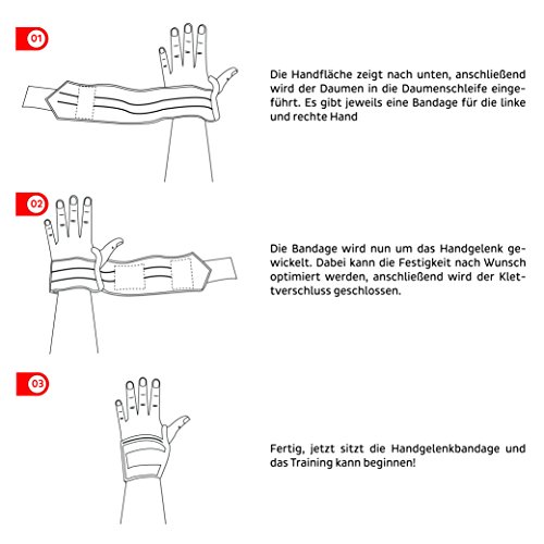 Handgelenkbandage (2er Set) mit 45cm Länge – EINFÜHRUNGSPREIS – Profi-Bandagen für Kraftsport, Fitness-Training, Bodybuilding & CrossFit – Premium Wrist Wraps – geeignet für Männer & Frauen - 7