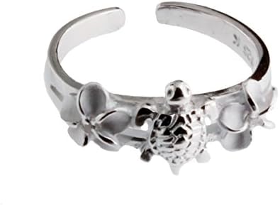 Hawaiian Silver Toe Ring, Sea Turtle and Plumeria Toering